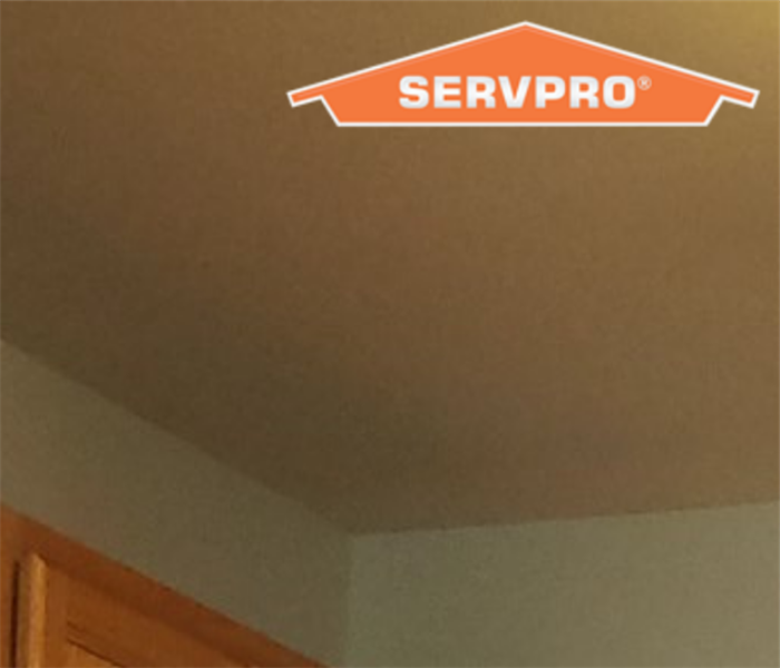 Clean green ceiling above kitchen cabinets. 